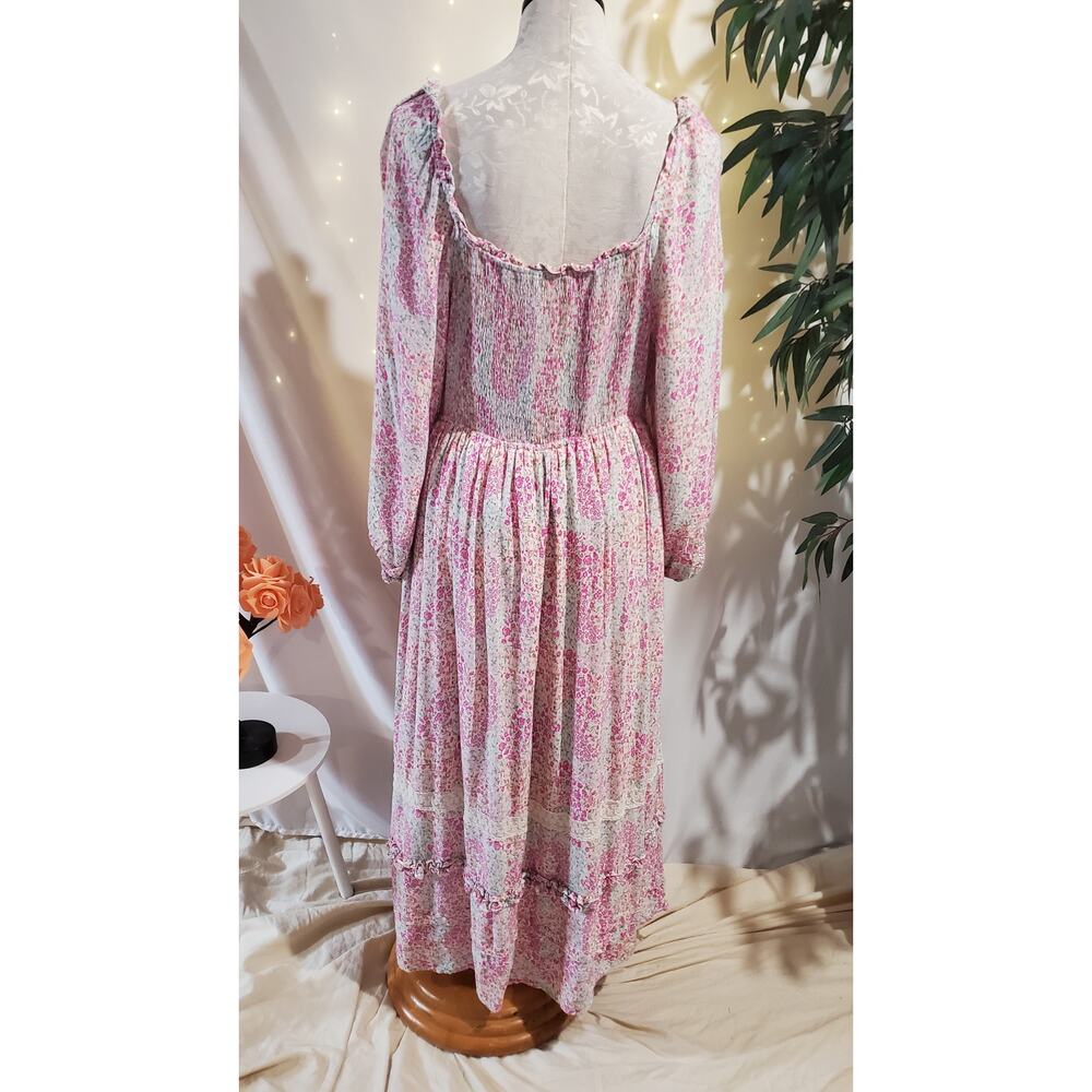Penelope Rose Smocked Floral Ruffle Tiered Midi Dress Size XL Prairie Cottage - Picture 2 of 14